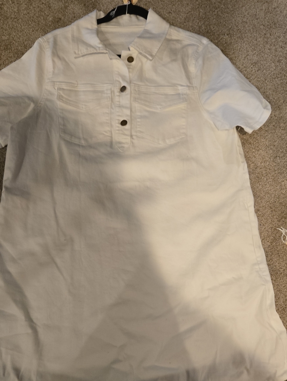 White Short-Sleeve Popover Shirt Dress White Denim
